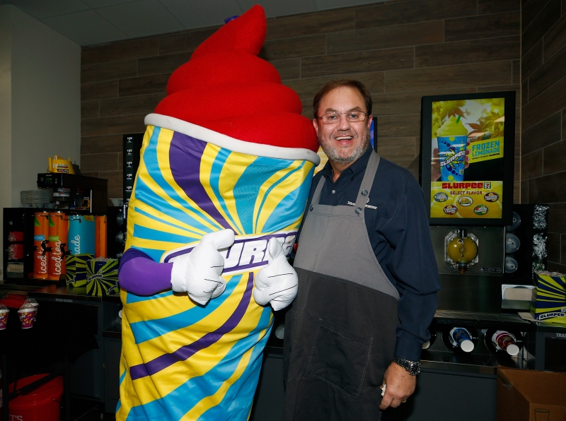 FORT WORTH, TX - NOVEMBER 02:  "Grand opening" festivities of 7-Eleven on property. General ambiance shots of fans on site, Kyle Busch autograph session, fans getting items signed, fans in M&Ms simulator or checking out show car, TMS President Eddie Gossage serving free Slurpees to fans during practice for the Monster Energy NASCAR Cup Series AAA Texas 500 at Texas Motor Speedway on November 2, 2018 in Fort Worth, Texas.  (Photo by Matt Sullivan/Getty Images)