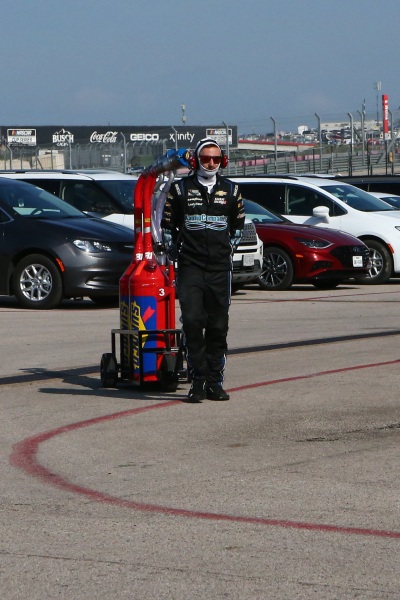 Mar 26, 2023; Austin, Texas, USA;  A crew member for Austin Dillion (3) during the NASCAR Cup Series EchoPark Automotive Grand Prix at the Circuit of the Americas. Credit: Michael C. Johnson