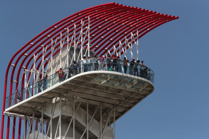 Mar 26, 2023; Austin, Texas, USA;  Fans watch the NASCAR Cup Series EchoPark Automotive Grand Prix from the observation tower at the Circuit of the Americas. Credit: Michael C. Johnson