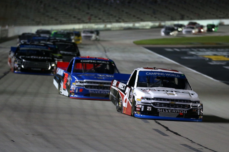 during the NASCAR Camping World Truck Series JAG Metals 350 at Texas Motor Speedway on November 2, 2018 in Fort Worth, Texas.