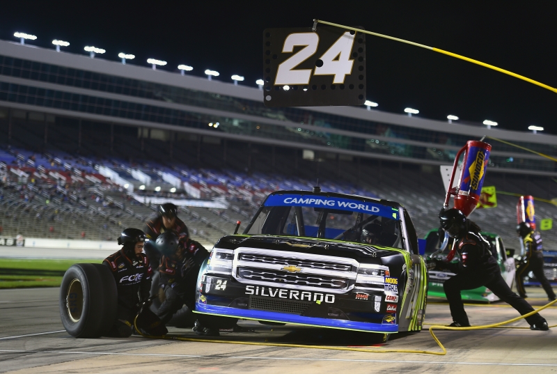 during the NASCAR Camping World Truck Series JAG Metals 350 at Texas Motor Speedway on November 2, 2018 in Fort Worth, Texas.