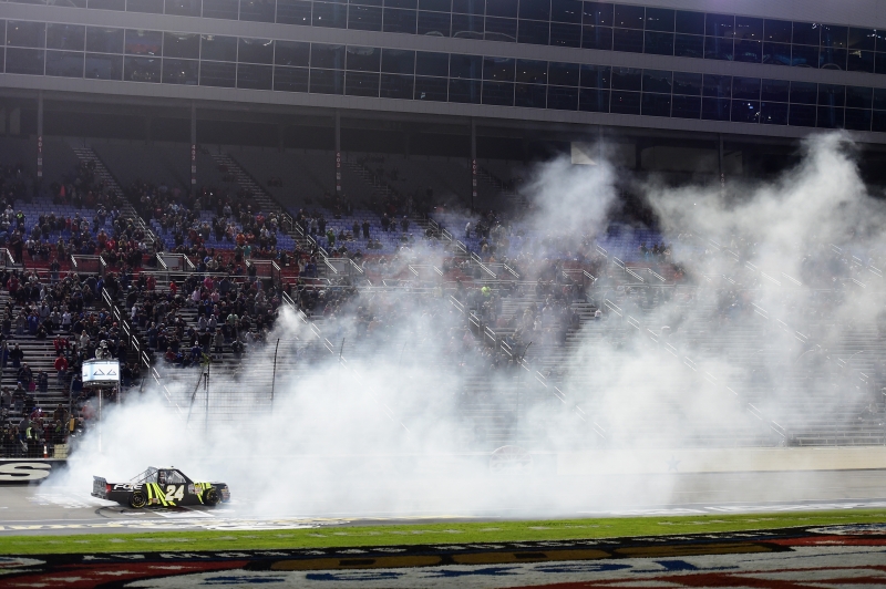 during the NASCAR Camping World Truck Series JAG Metals 350 at Texas Motor Speedway on November 2, 2018 in Fort Worth, Texas.