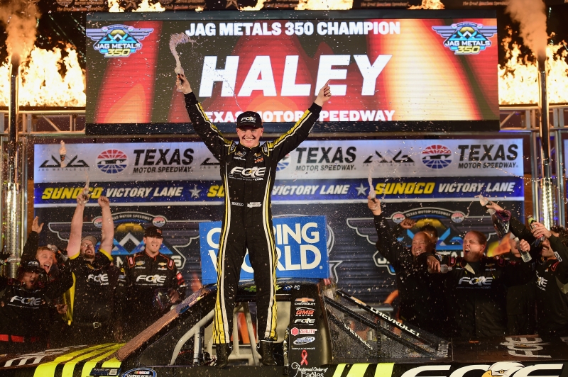 during the NASCAR Camping World Truck Series JAG Metals 350 at Texas Motor Speedway on November 2, 2018 in Fort Worth, Texas.