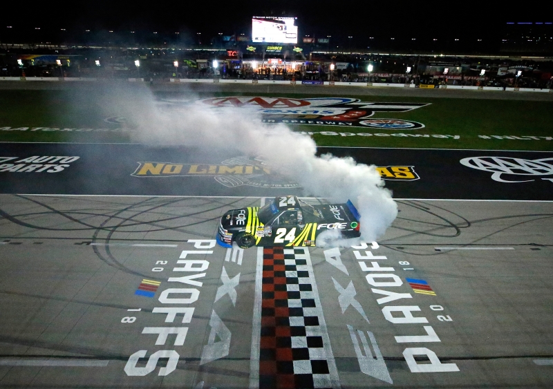 during the NASCAR Camping World Truck Series JAG Metals 350 at Texas Motor Speedway on November 2, 2018 in Fort Worth, Texas.