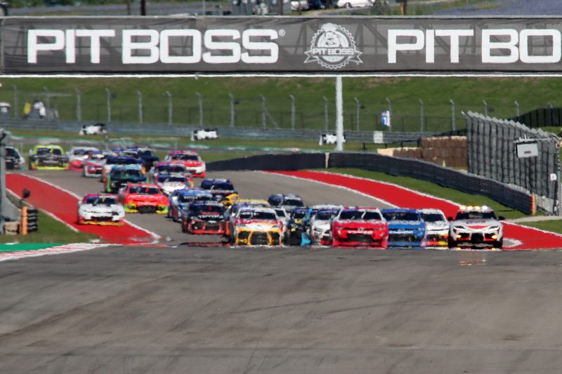 Mar 25, 2023; Austin, Texas, USA;  NASCAR Xfinity Series drivers compete in the Pit Boss 250 presented by USA Today at the Circuit of the Americas. Credit: Michael C. Johnson