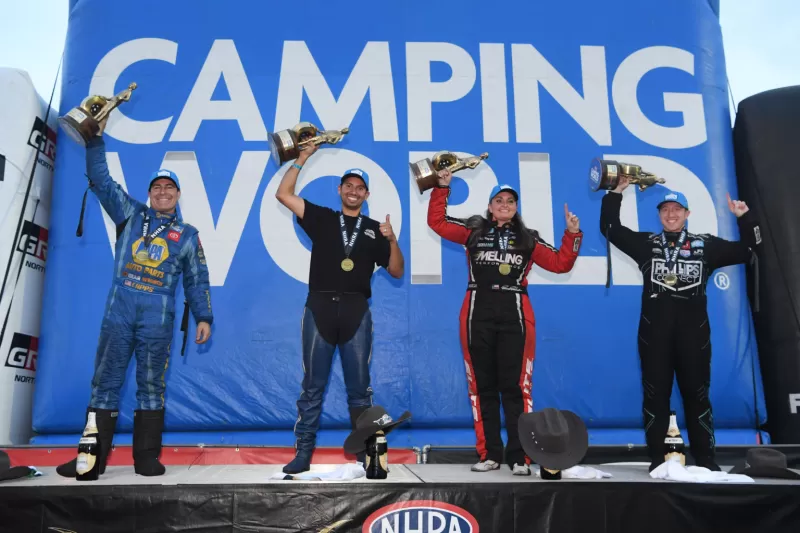 Ron Capps, Hector Arana Jr., Erica Enders and Justin Ashley. Photo courtesy of the NHRA