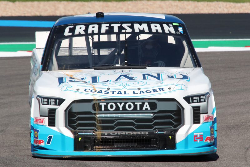 Mar 24, 2023; Austin, Texas, USA;  NASCAR Craftsman Truck Series driver  Kaz Grala practices for the XPEL 225 at the Circuit of the Americas. Credit: Michael C. Johnson