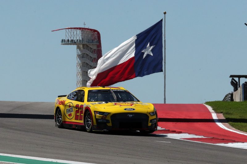 Mar 24, 2023; Austin, Texas, USA;  NASCAR Cup driver Joey Logano practices for the EchoPark Automotive Grand Prix at the Circuit of the Americas. Credit: Michael C. Johnson