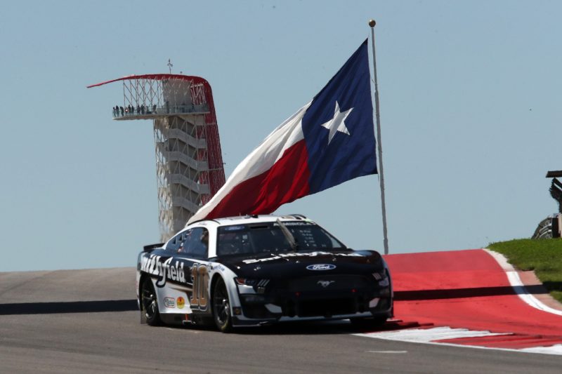 Mar 24, 2023; Austin, Texas, USA;  NASCAR Cup driver Aric Almirola practices for the EchoPark Automotive Grand Prix at the Circuit of the Americas. Credit: Michael C. Johnson