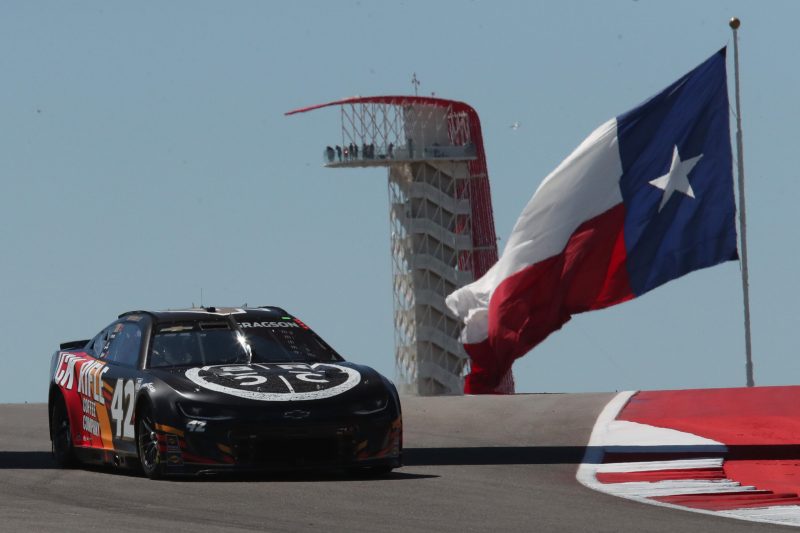 Mar 24, 2023; Austin, Texas, USA;  NASCAR Cup driver Noah Gragson practices for the EchoPark Automotive Grand Prix at the Circuit of the Americas. Credit: Michael C. Johnson