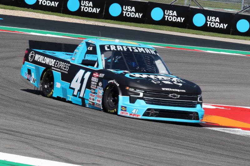 Mar 24, 2023; Austin, Texas, USA;  NASCAR Craftsman Truck Series driver Ross Chastain practices for the XPEL 225 at the Circuit of the Americas. Credit: Michael C. Johnson