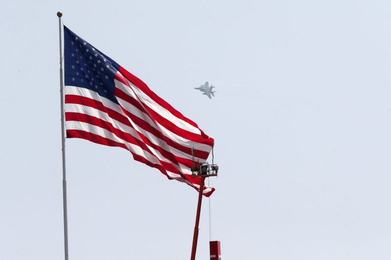 Mar 26, 2023; Austin, Texas, USA;  An F-15 Fighter Jet from the 159th Fighter Wing, Louisiana Air National Guard performs a fly by before the NASCAR Cup Series EchoPark Automotive Grand Prix at the Circuit of the Americas. Credit: Michael C. Johnson