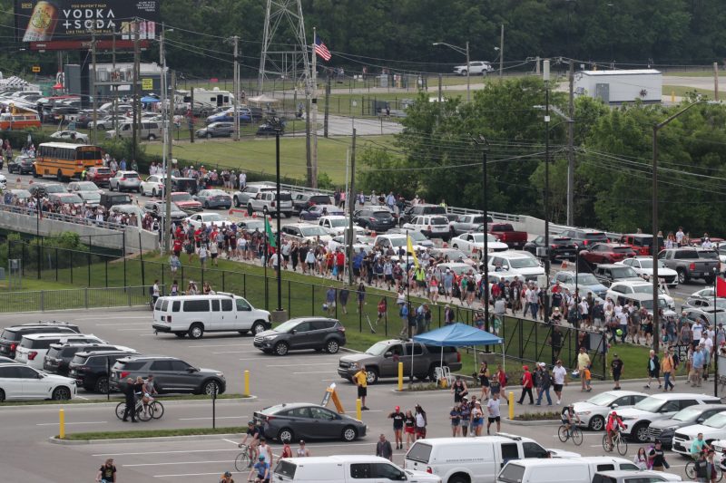 May 28, 2023; Speedway, IN, USA;  Fans line up to enter the Indianapolis Motor Speedway before the 107th Indianapolis 500 by Gainbridge;  Credit: Michael C. Johnson