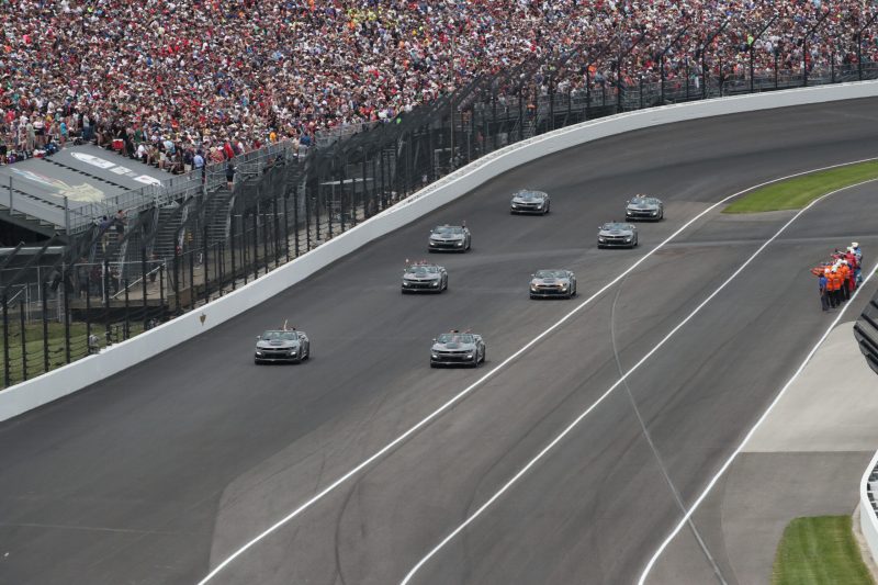 May 28, 2023; Speedway, IN, USA;  Pace laps before the 107th Indianapolis 500 by Gainbridge at the Indianapolis Motor Speedway; Credit: Michael C. Johnson