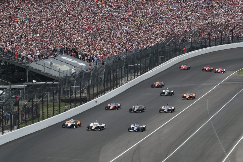 May 28, 2023; Speedway, IN, USA;  Pace laps before the 107th Indianapolis 500 by Gainbridge at the Indianapolis Motor Speedway; Credit: Michael C. Johnson