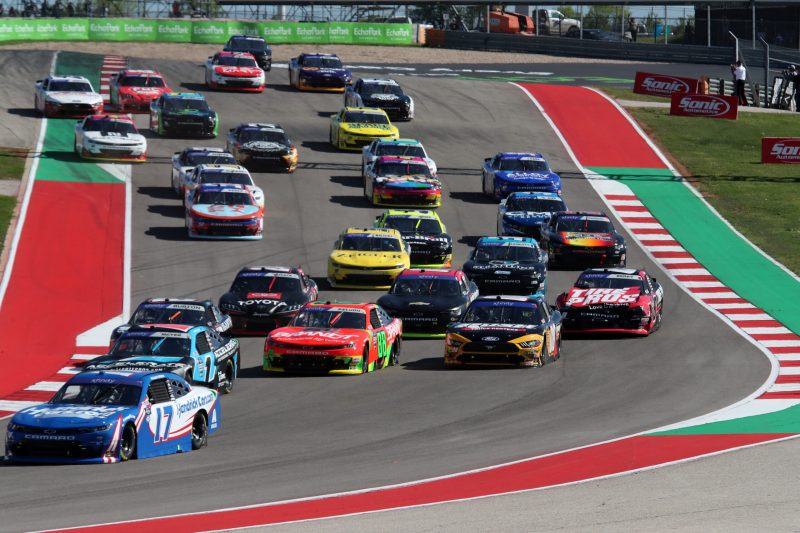 Mar 25, 2023; Austin, Texas, USA;  NASCAR Xfinity Series drivers compete in the Pit Boss 250 presented by USA Today at the Circuit of the Americas. Credit: Michael C. Johnson