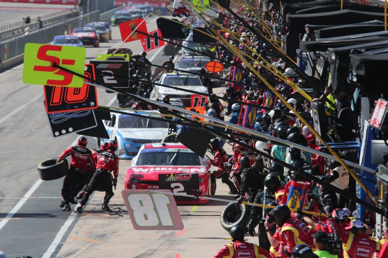 Mar 25, 2023; Austin, Texas, USA;  A general overview of the pit lane during the NASCAR Xfinity Series Pit Boss 250 presented by USA Today at the Circuit of the Americas. Credit: Michael C. Johnson