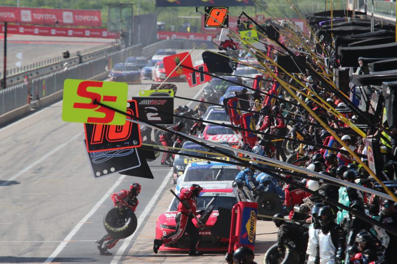Mar 25, 2023; Austin, Texas, USA;  A general overview of the pit lane during the NASCAR Xfinity Series Pit Boss 250 presented by USA Today at the Circuit of the Americas. Credit: Michael C. Johnson